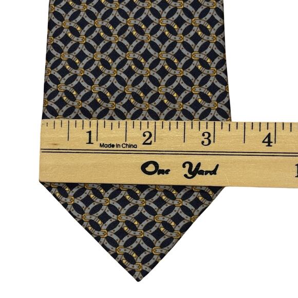 Hermes Mens Silk Necktie Made in France Luxury Equestrian Belt Blue Gray - Picture 8 of 10